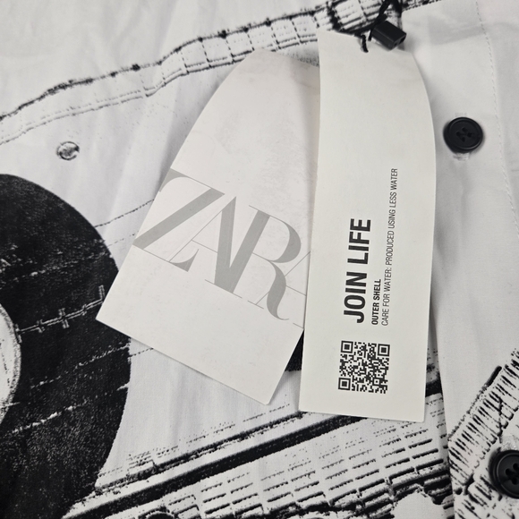 NWT Zara Men's White Shirt with Black Cassette Print Size M - Picture 5 of 11